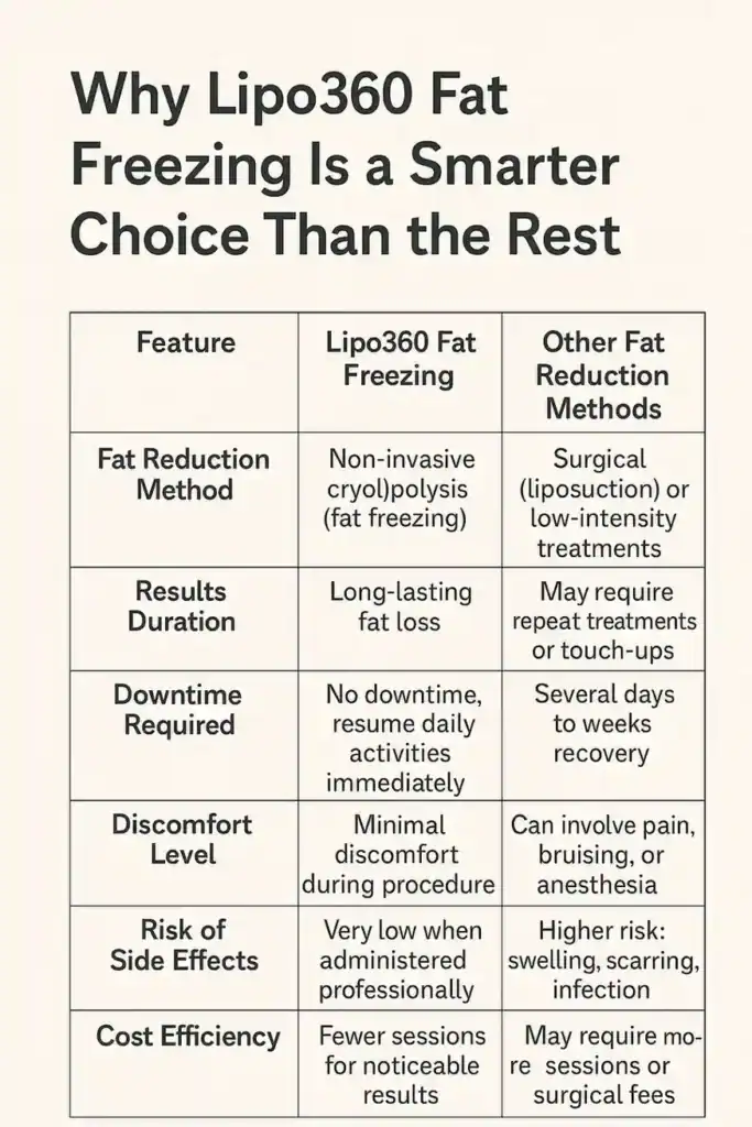 Is it possible to permanently freeze fat cells? 2 Table showing benefits of fat freezing to remove fat cells Herne Bay from Lipo 360