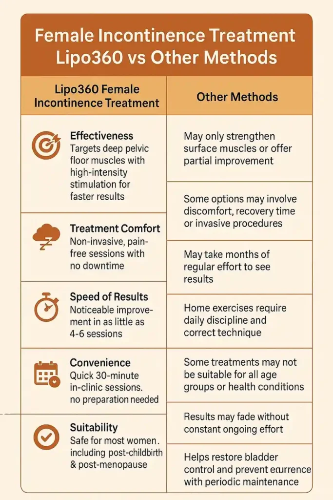 Comprehensive Guide To Female Incontinence Treatment Options 1 Table showing benefits of incontinence treatment Herne Bay